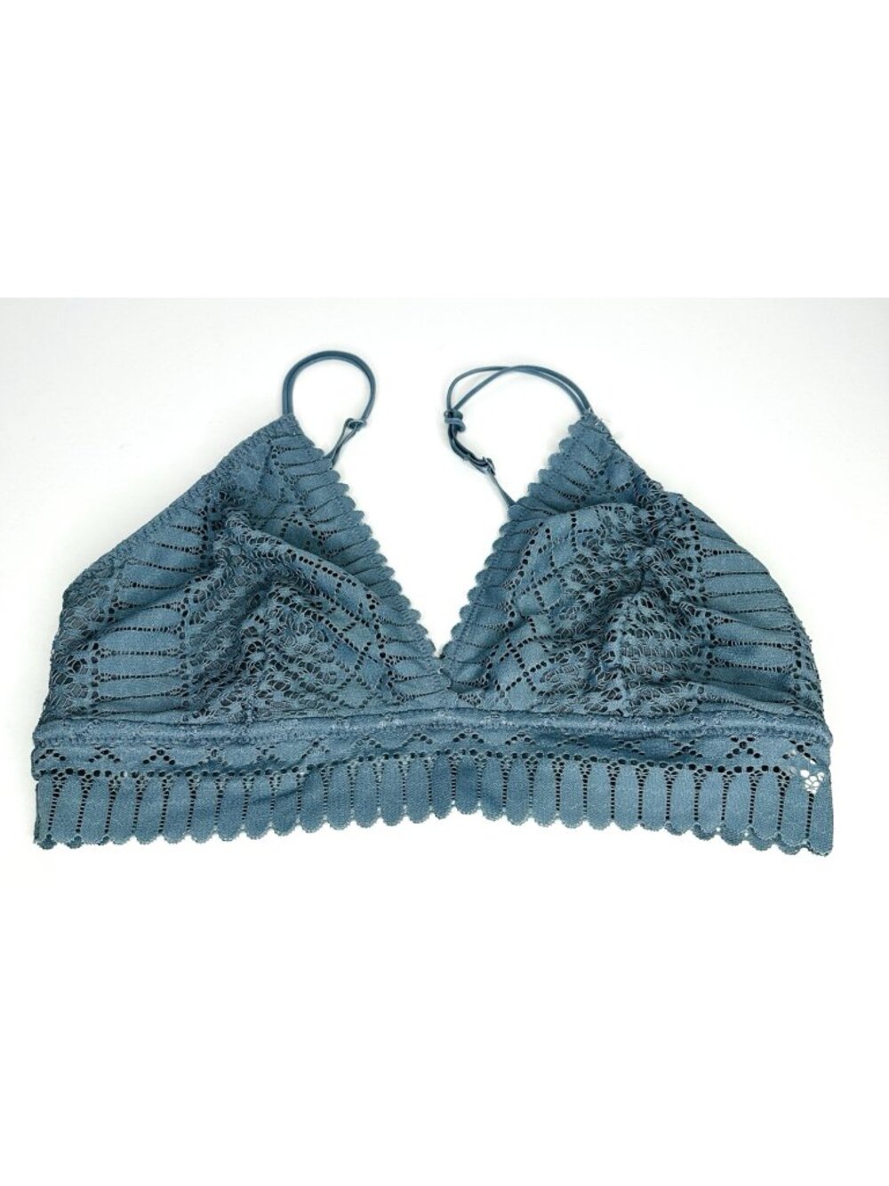 Anemone Bralette Lightweight Sz L Slate Blue Lace Pullover Crop Top NEW!